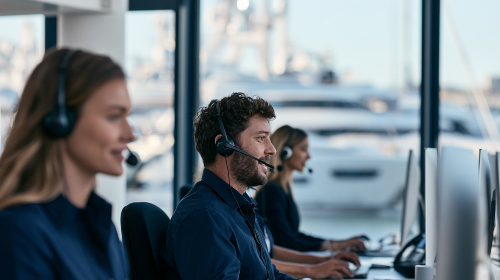 Marine insurance support team assisting clients with international insurance enquiries.
